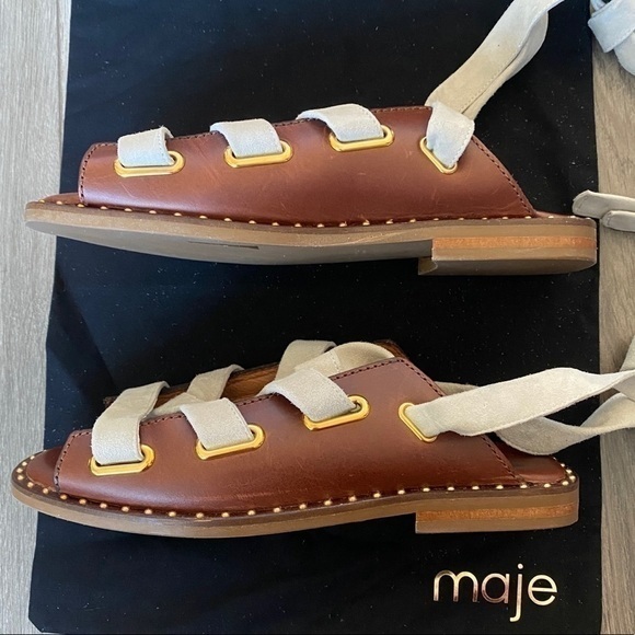 Maje Marron Velvet Lace Up Sandals In Brown Size EU 37 - Picture 8 of 14